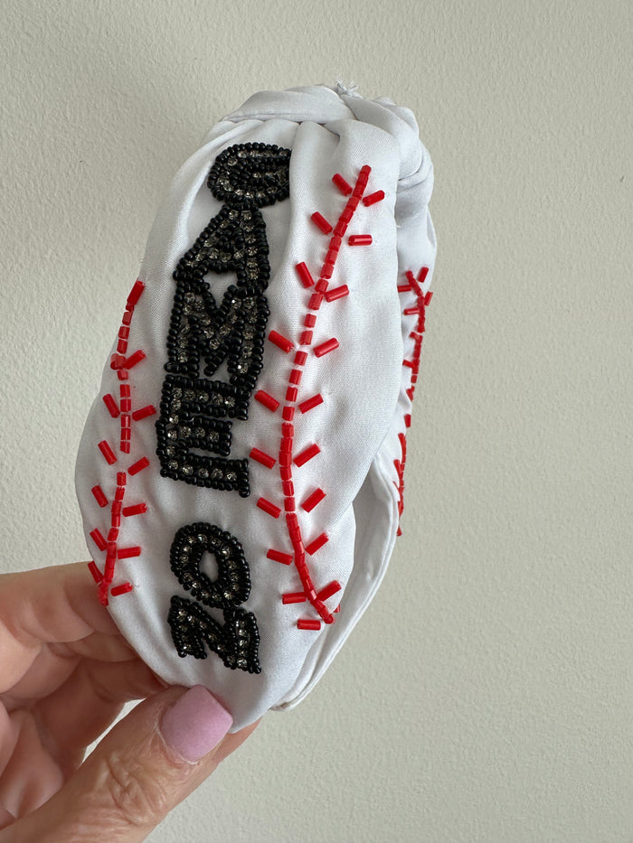 Beaded "Words" Headband- "Game On" Baseball Theme