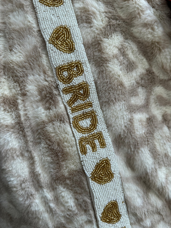 Nadine Purse Strap- "Bride & Hearts" White & Gold