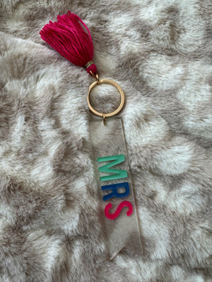 Confetti Rainbow Keychains- "Mrs"