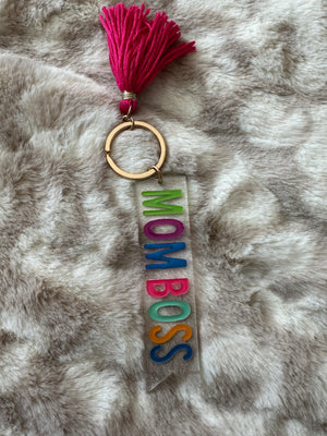 Confetti Rainbow Keychains- "Mom Boss"