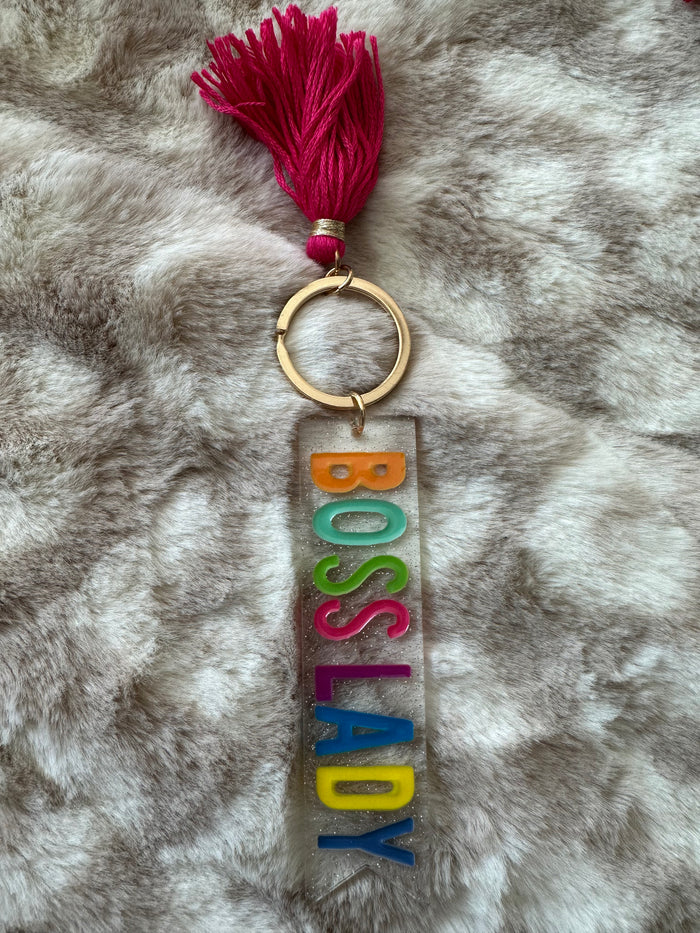 Confetti Rainbow Keychains- "Boss Lady"