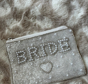 Coin Purse Wallet- White "Bride" Pearl & Rhinestones