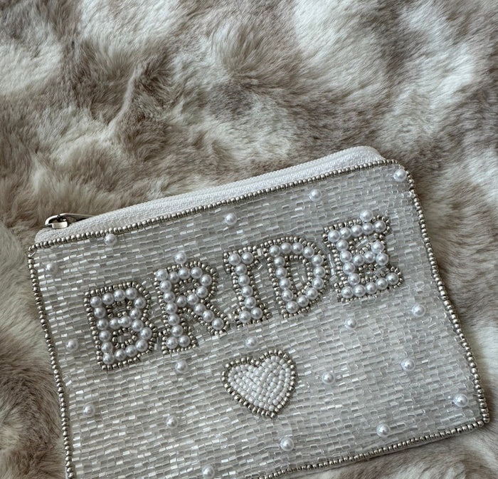 Coin Purse Wallet- White "Bride" Pearl & Rhinestones