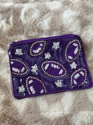 Coin Purse Wallet- "Rhinestone Football" Purple