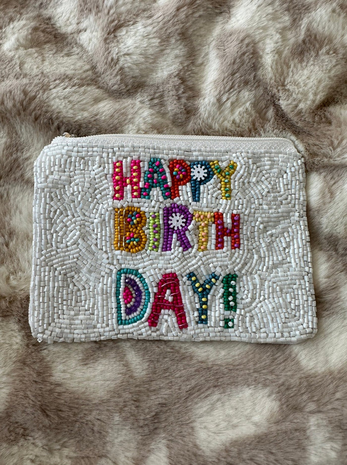 Coin Purse Wallet- "Happy Birth Day" Rainbow Beads