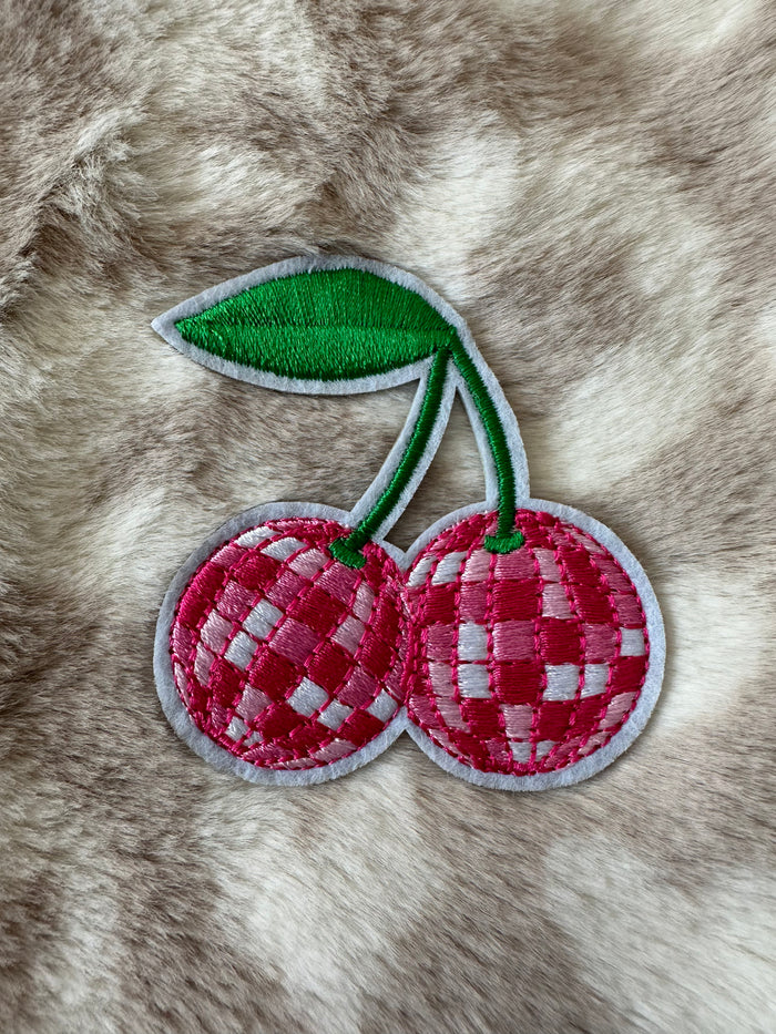 Embroidered Hat Patches- "Pink Disco Ball Cherries" (2.5X2.5)