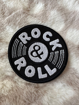 Embroidered Hat Patches- "Rock & Roll Disc; Round Patch" (3X3)