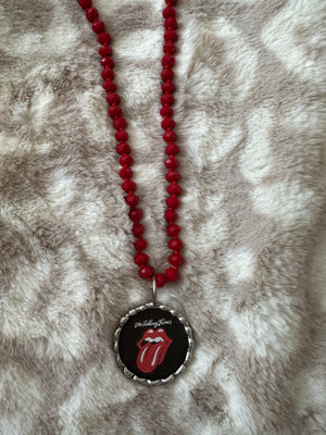 Palmer Necklace- "The Rolling Stones; Circle" Red Beaded