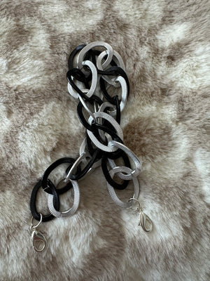 "Tatum" Hat Bands- "Thin Hammered Double Linked Chain" Silver & Black