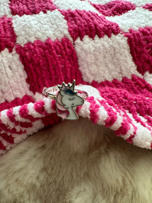 Kids Adjustable Ring- "Pink Unicorn" Metal