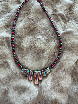 Faith Necklaces- "Rhinestone Rectangle Drop" Pink & Silver Navajo