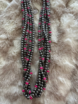 Faith Necklaces- "Pink & Sliver Navajo" Layered