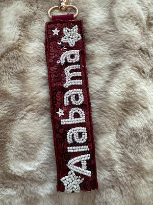 "Beaded Strap" Key Wristlet- "Alabama" White Stars