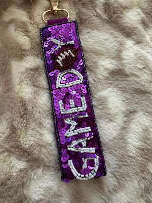 "Beaded Strap" Key Wristlet- "Game Day" Purple Football