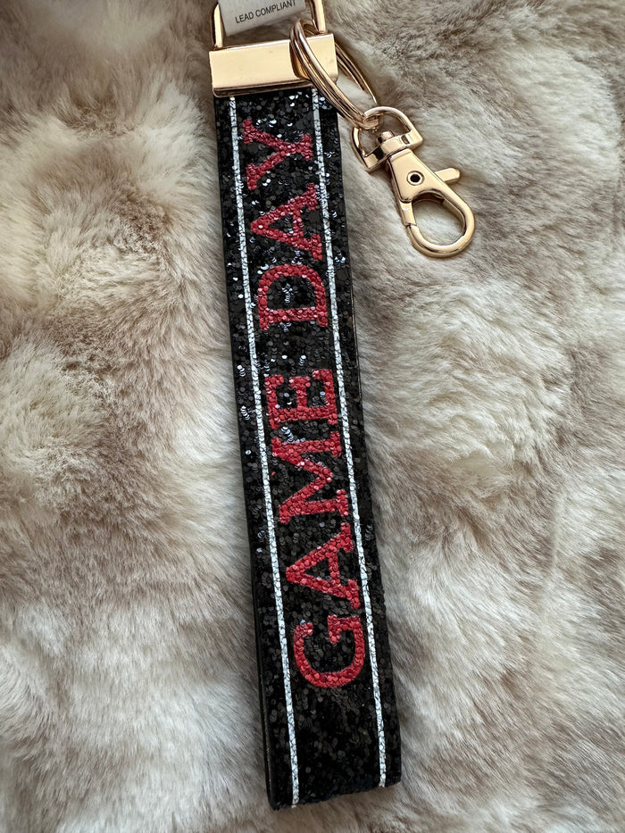 "Confetti Glitter" Key Wristlet- "Game Day" Black & Red