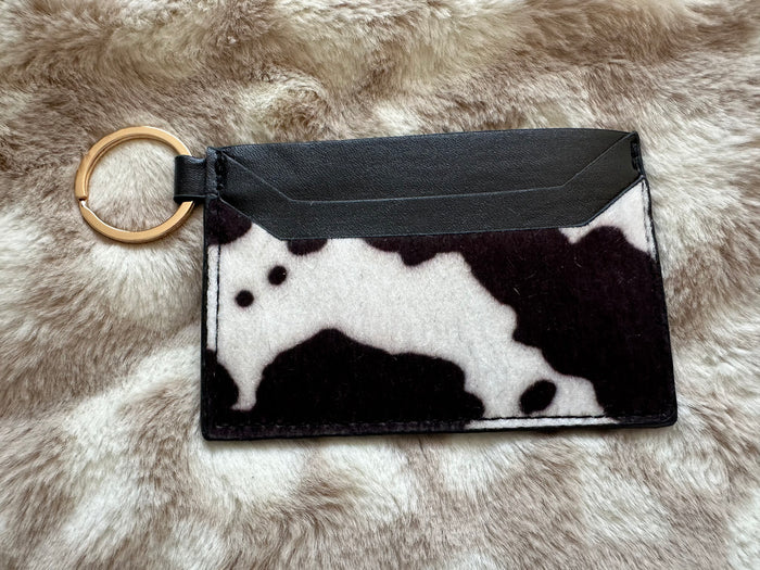 Open Card Wallet- Black & White Cow Print Cowhide