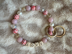 Beaded Galore Key Ring- "LOVE; Pink & Pearls"