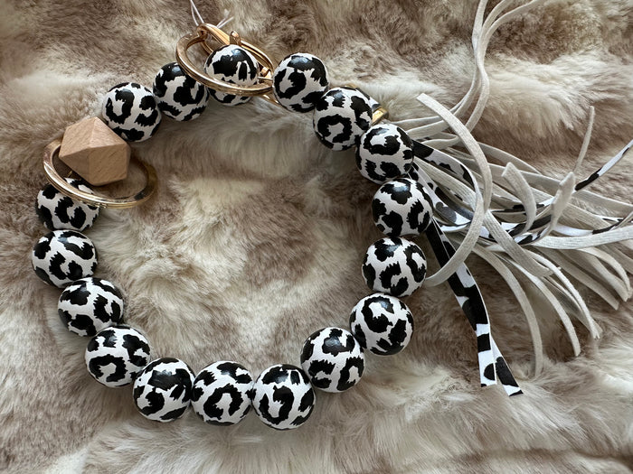 Beaded Galore Key Ring- "Black & White Cheetah"