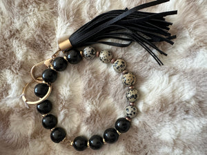 Beaded Galore Key Ring- "Brown Leopard & Black"