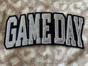 Sequin "T-Shirt" Patches- "Gameday" Black & Silver (10.5X4.5)