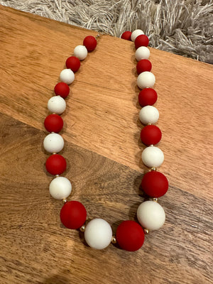 Cherille Sports Necklace- Red & White