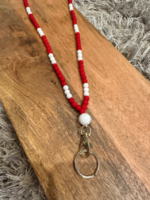 Lanyard- "Mini Silicone Beads" Red & White