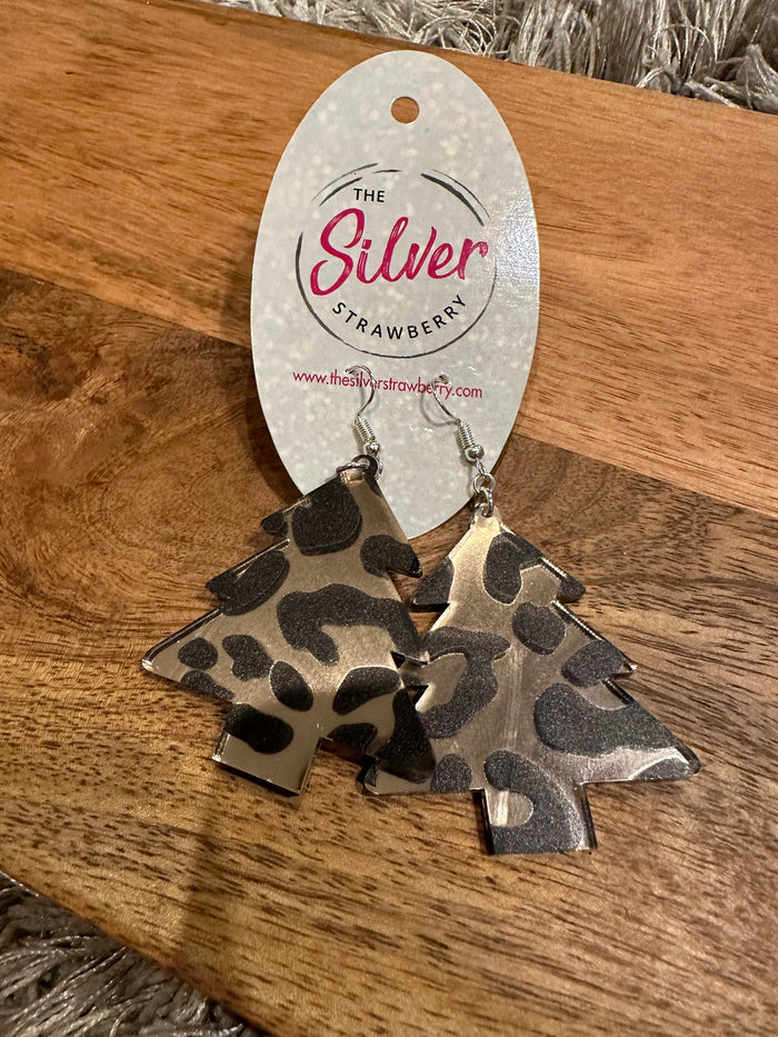 Glossy Acrylic Earrings- "Blush Leopard Mirror" Christmas Tree