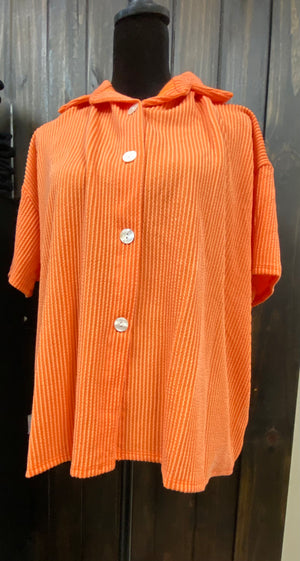 "Orange" Ribbed Comfy Button Up 3/4 Sleeve
