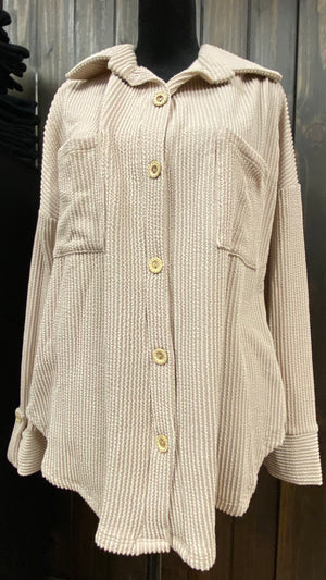 "Nude" Ribbed Comfy Button Up Jacket