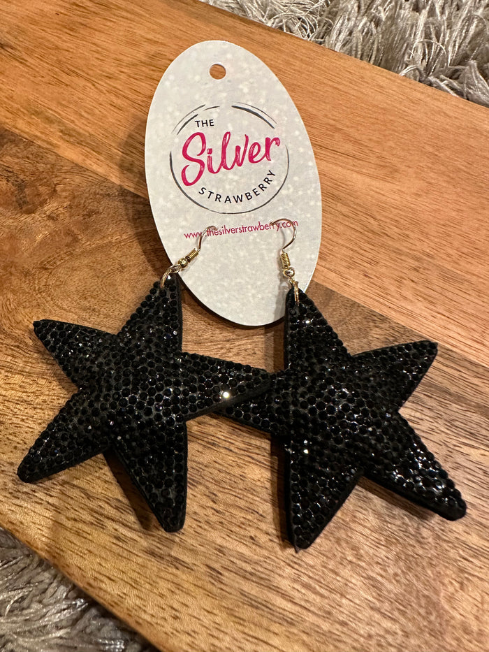 Puffy Earrings- "Stars" Black