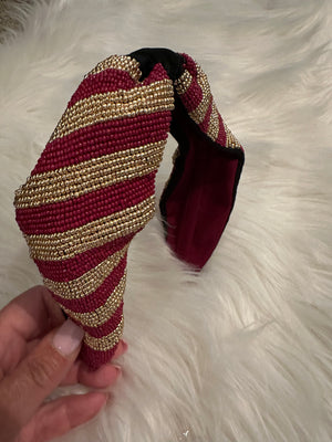 Beaded "Designs" Headband- "Stripes" Maroon & Gold