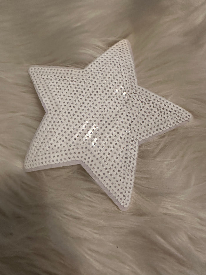 Sequin Hat Patches- "White Star" (6X6)