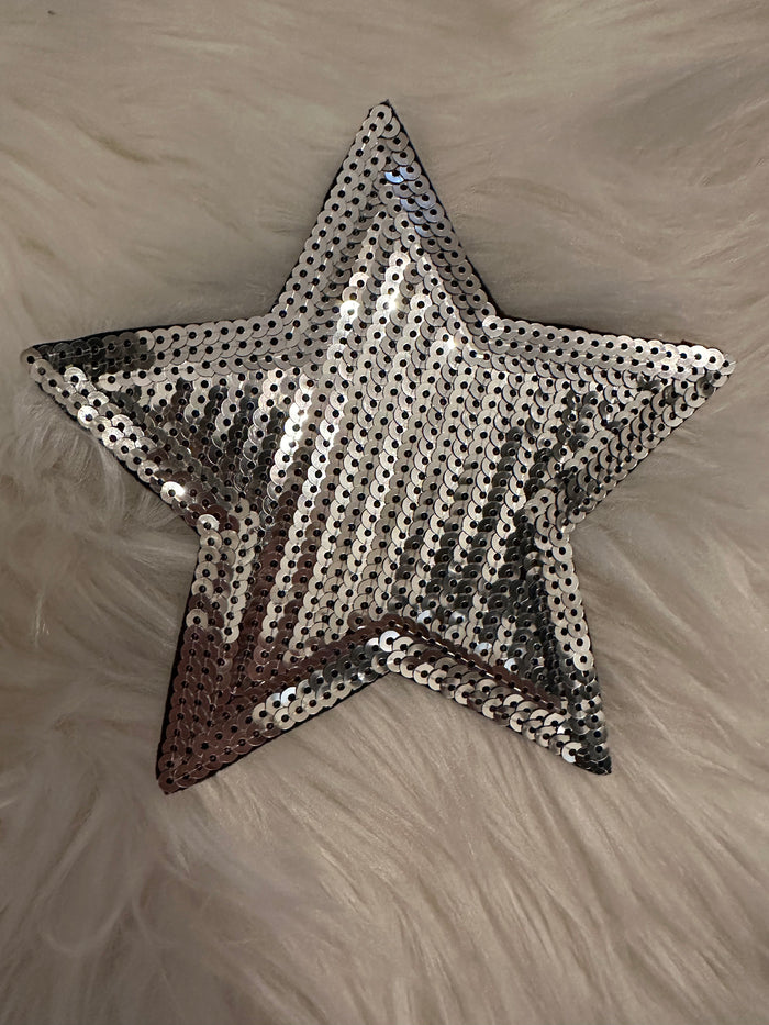 Sequin Hat Patches- "Silver & Black Star" (6X6)