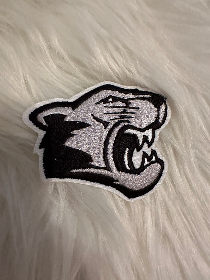 Embroidery "Hat" Patches- "Cougars Mascot; Grey & Black" (2.5X3)