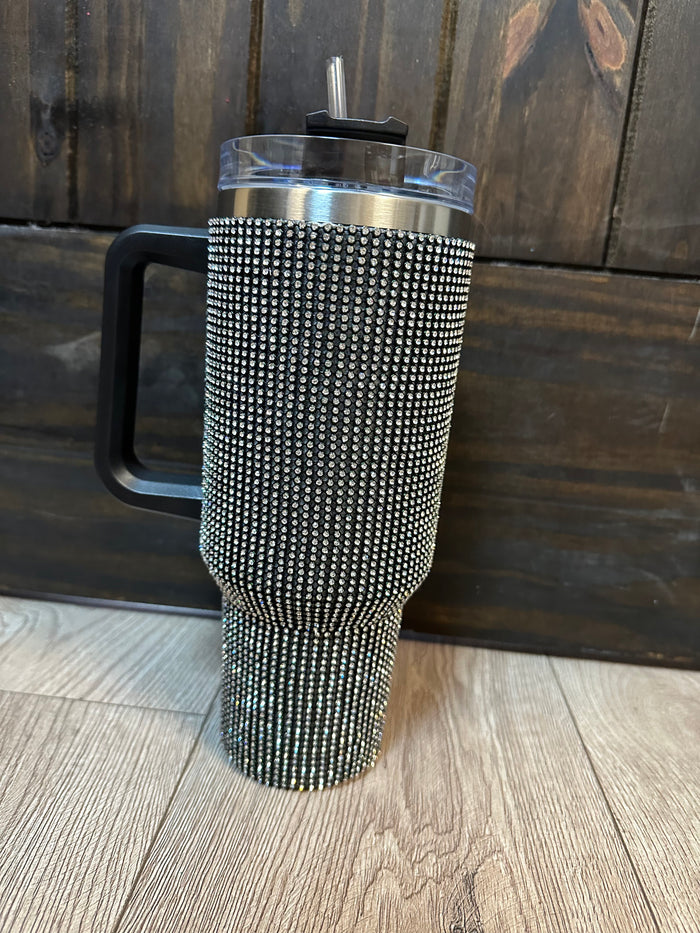 Handle Insulated Cup- "Rhinestone" Black (40oz)