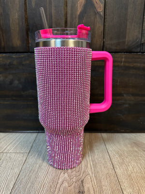 Handle Insulated Cup- Rhinestone Pink (40oz) – The Silver Strawberry