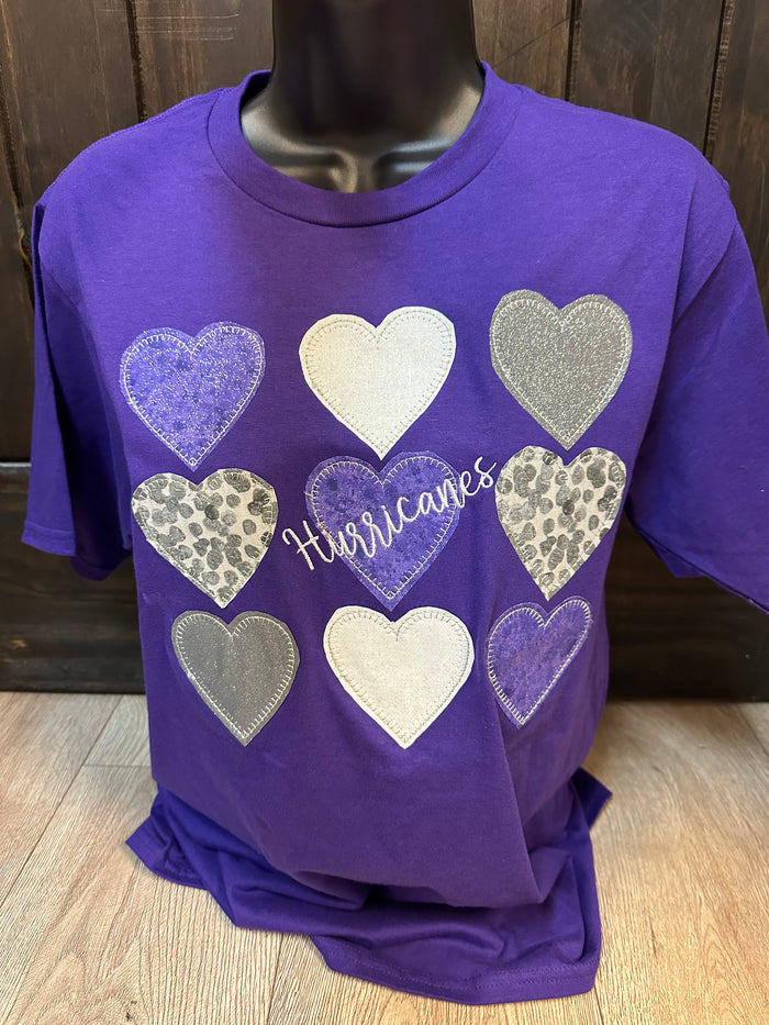 Hurricanes Tee- "Hurricanes; Assorted Hearts" Applique