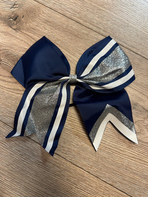 Cheer Double Bows- Navy & Silver