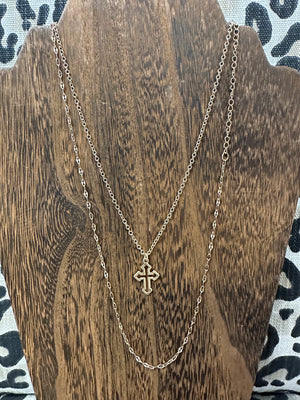 Wanderlust Necklace- Gold Layered Cross Emblem