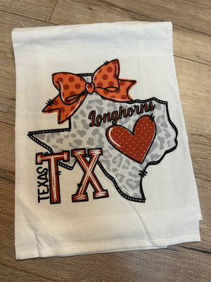 Kitchen Towels- "Texas W/ Bow" Longhorns