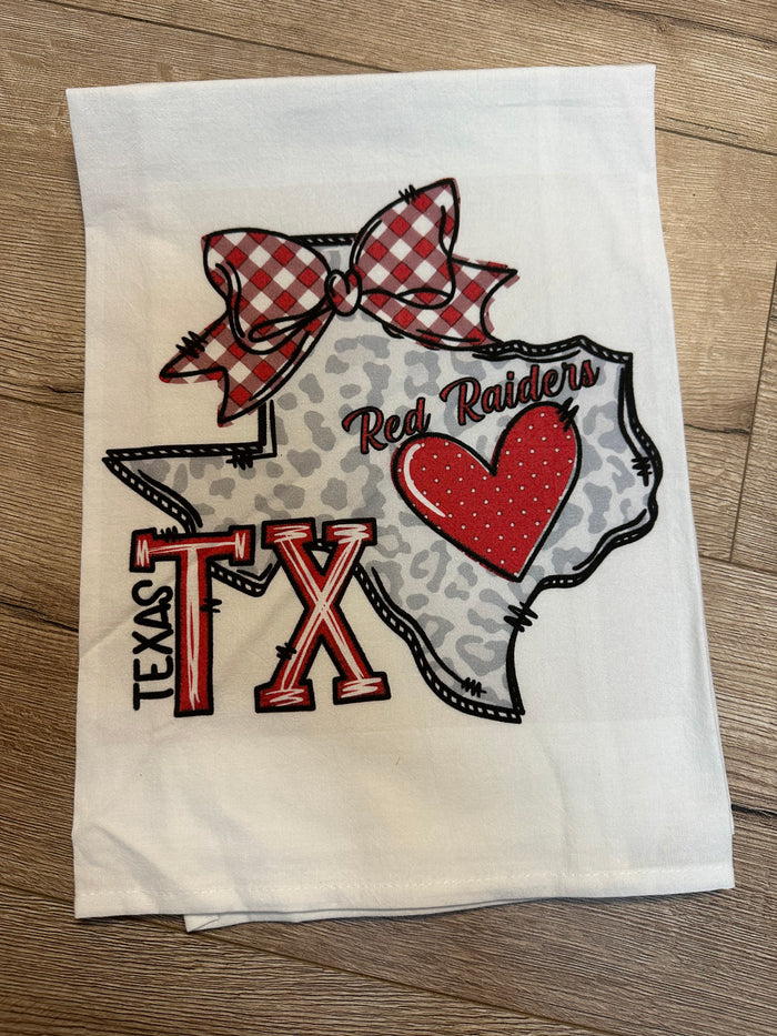 Kitchen Towels- "Texas W/ Bow" Red Raiders