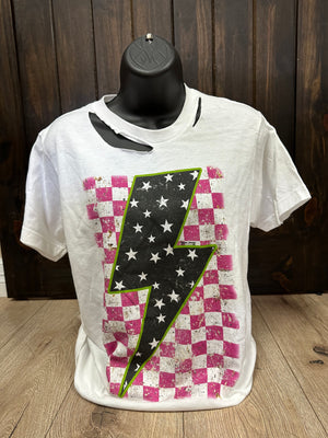 "Star Lightening Strike" Pink Checkered Top