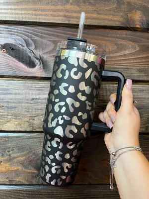 Handle Insulated Cup- "Leopard" Black (40oz)