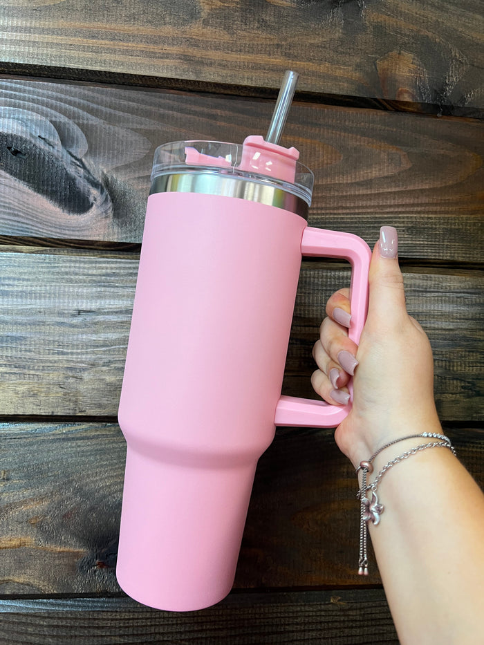 Handle Insulated Cup- Hot Pink (40oz) – The Silver Strawberry