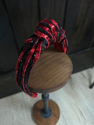 Sequenced Knot Headband- Black & Red