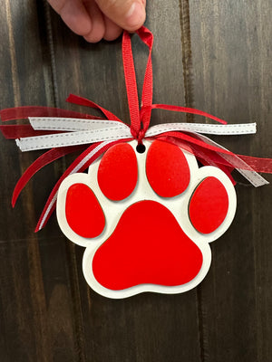 Wooden Bag Tags- "Red & White Paw"