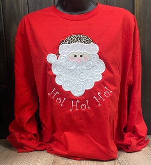"Ho Ho Ho" Swirly Beard Santa Applique Tee