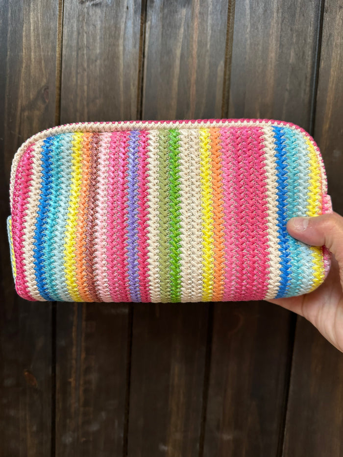 "Brooke" Make Up Bag- Rainbow Straw