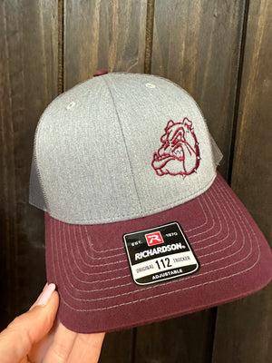 "Maroon Bulldog Head; Side" Maroon & Grey Hat (R112)