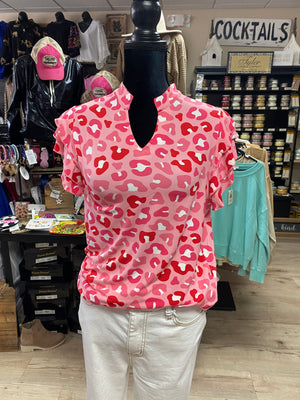 Pink & Red "Leopard Print" Ruffle Sleeve Top